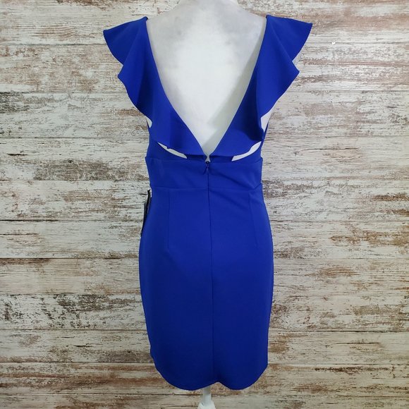 JUMP Royal Blue Plunge Ruffle Mini Dress - Picture 2 of 10
